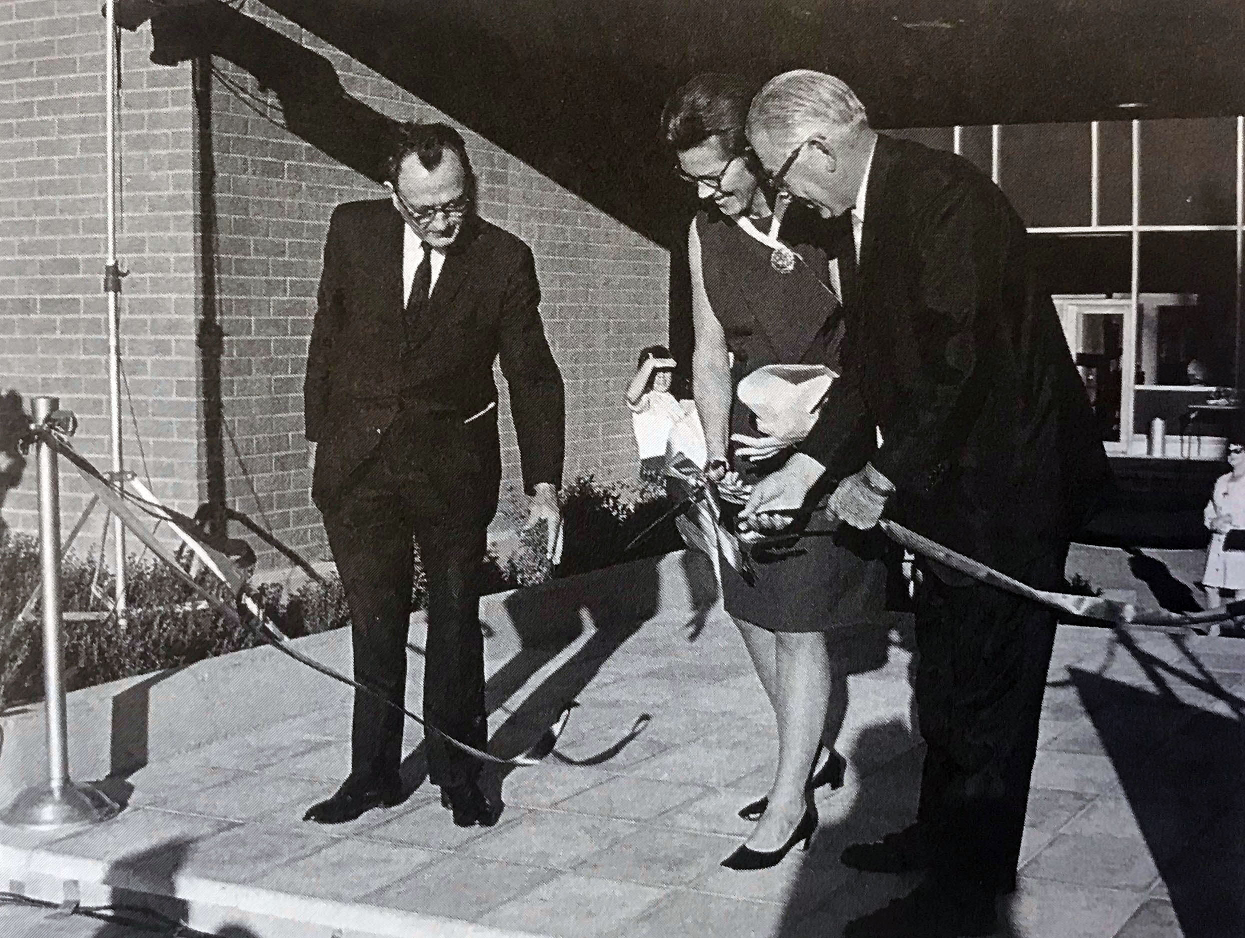 Dean Gladys Sorensen officiates at the new University of Arizona College of Nursing building’s ribbon cutting ceremony in 1967.